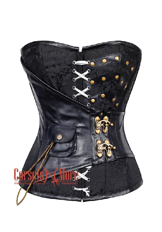 Crazy Deals Crazy Deals Black Brocade Leather With Front Lace Steampunk Overbust Costume Corset Crazy Deals Crazy Deals Black Brocade Leather With Front Lace Steampunk Overbust Costume Corset