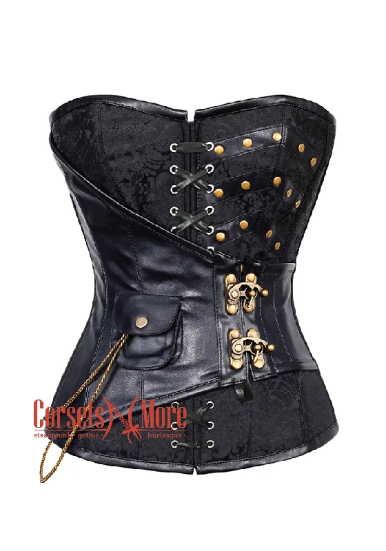 Daily Deals Daily Deals Black Brocade Leather With Front Lace Steampunk Overbust Costume Corset Daily Deals Daily Deals Black Brocade Leather With Front Lace Steampunk Overbust Costume Corset