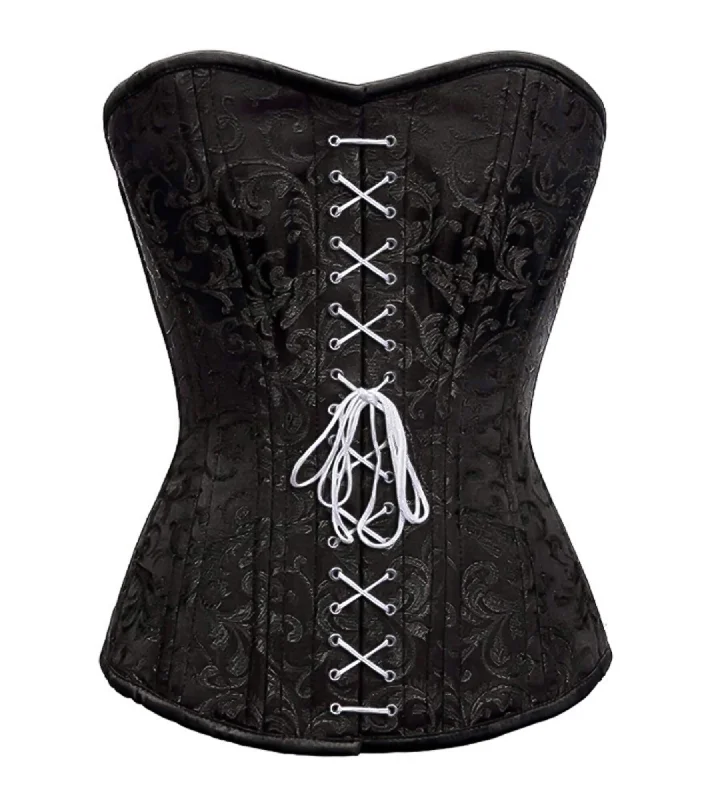 Low Price Low Price Black Brocade Spiral Steel Boned Corset For Waist Training Overbust Top Low Price Low Price Black Brocade Spiral Steel Boned Corset For Waist Training Overbust Top