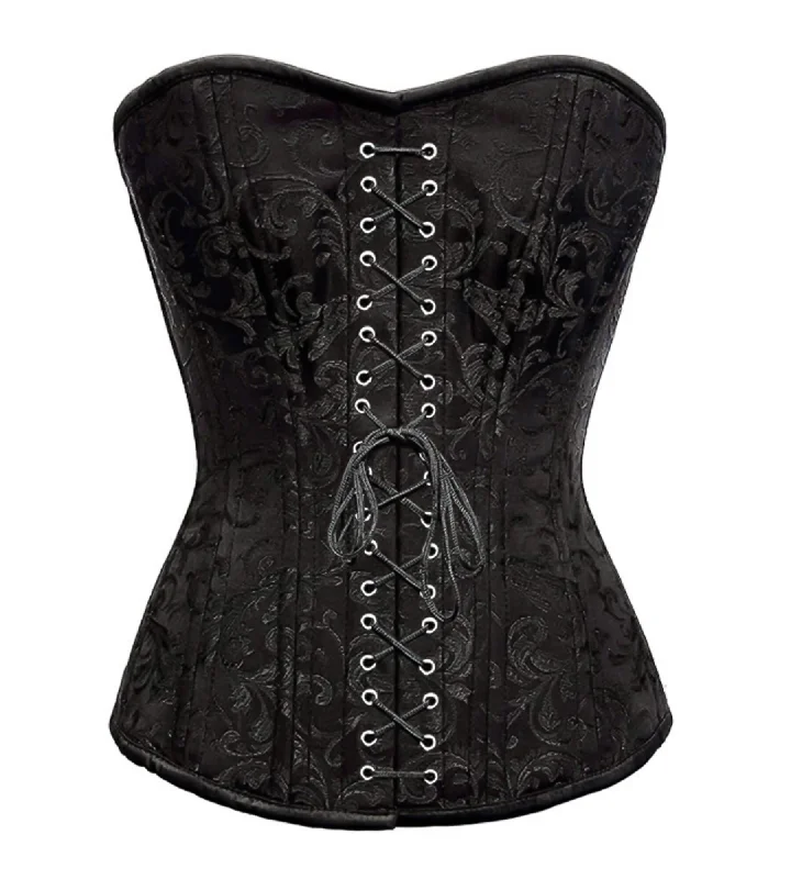 Lowest Price Lowest Price Black Brocade Spiral Steel Boned Corset For Waist Training Overbust Top Lowest Price Lowest Price Black Brocade Spiral Steel Boned Corset For Waist Training Overbust Top