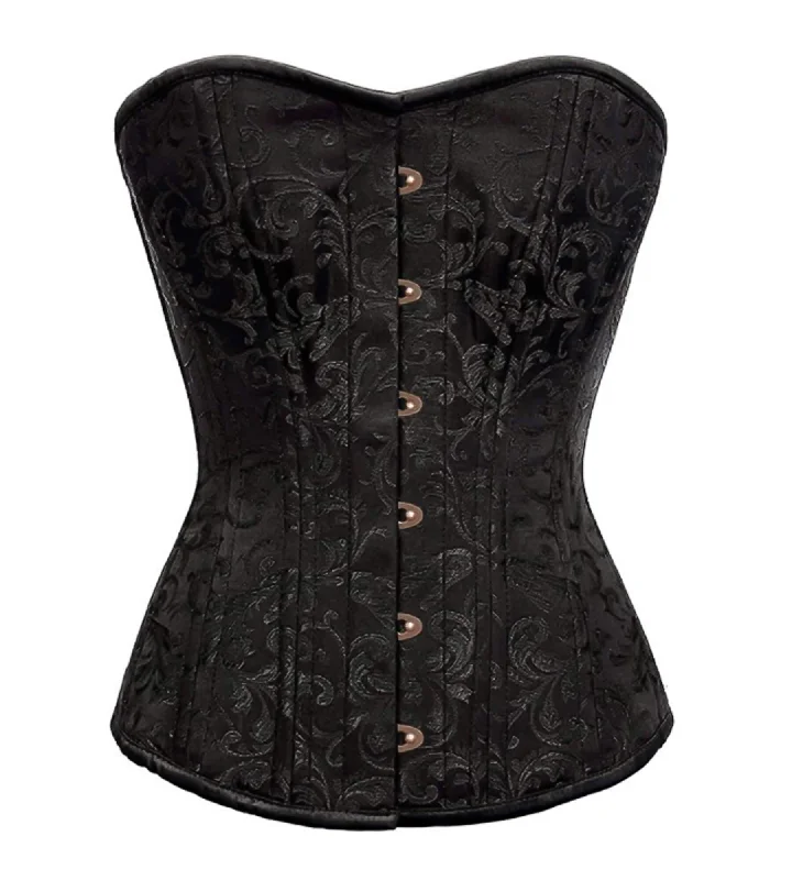 New Deal New Deal Black Brocade Spiral Steel Boned Corset Waist Training Bustier Overbust Top New Deal New Deal Black Brocade Spiral Steel Boned Corset Waist Training Bustier Overbust Top