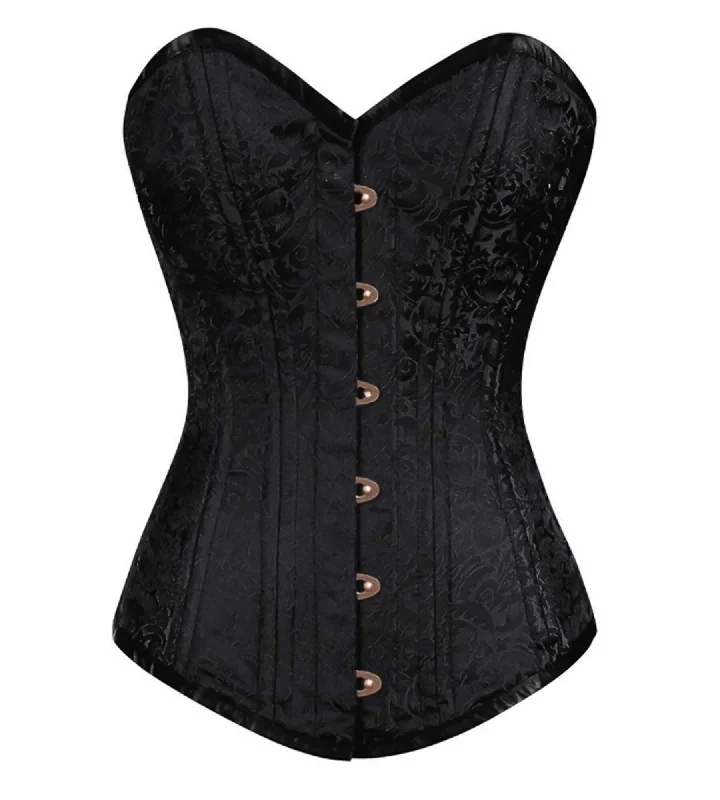 Super Sale Super Sale Black Brocade Spiral Steel Boned LONGLINE Corset Goth Burlesque Waist Training Costume Overbust Bustier Top Super Sale Super Sale Black Brocade Spiral Steel Boned LONGLINE Corset Goth Burlesque Waist Training Costume Overbust Bustier Top