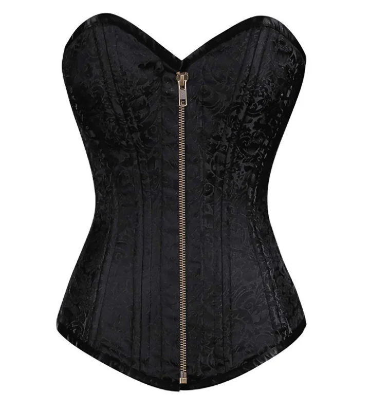 Steals and Deals Steals and Deals Black Brocade Spiral Steel Boned LONGLINE Corset Waist Training Goth Burlesque Costume Zipper Overbust Bustier Top Steals and Deals Steals and Deals Black Brocade Spiral Steel Boned LONGLINE Corset Waist Training Goth Burlesque Costume Zipper Overbust Bustier Top