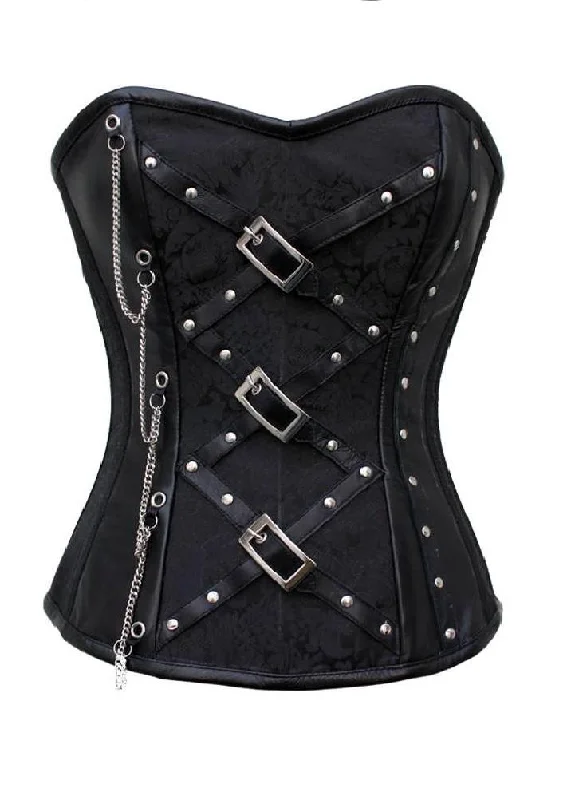 Time-Limited Offer Time-Limited Offer Black Brocade Zigzag Leather Straps Overbust Corset Waist Training Top Time-Limited Offer Time-Limited Offer Black Brocade Zigzag Leather Straps Overbust Corset Waist Training Top