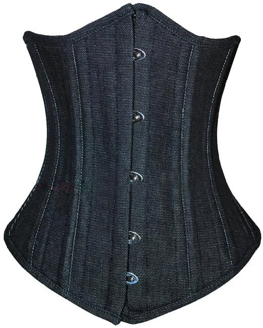 Instant Deal Instant Deal Black Denim Double Bone Gothic Underbust Corset Waist Training Top Instant Deal Instant Deal Black Denim Double Bone Gothic Underbust Corset Waist Training Top