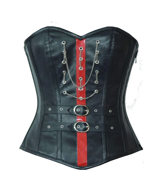 Special Buy Special Buy Black Faux Leather And Red PVC Steampunk Corset Waist Training Overbust Special Buy Special Buy Black Faux Leather And Red PVC Steampunk Corset Waist Training Overbust