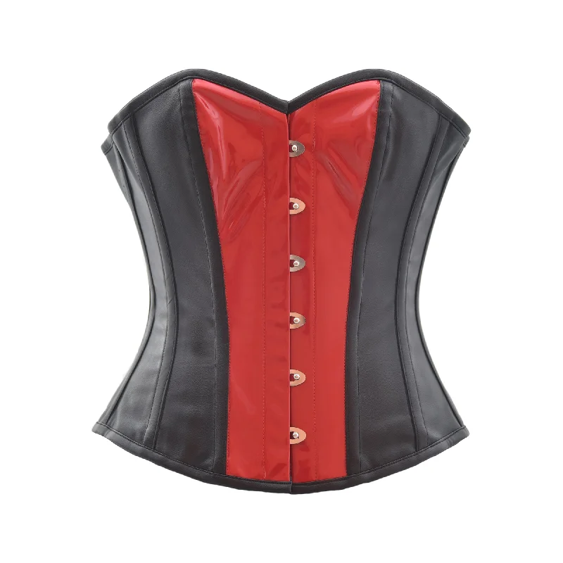 Online Deal Online Deal Black Faux Leather & Red PVC Gothic Steampunk Bustier Waist Training Overbust Corset Costume Online Deal Online Deal Black Faux Leather & Red PVC Gothic Steampunk Bustier Waist Training Overbust Corset Costume