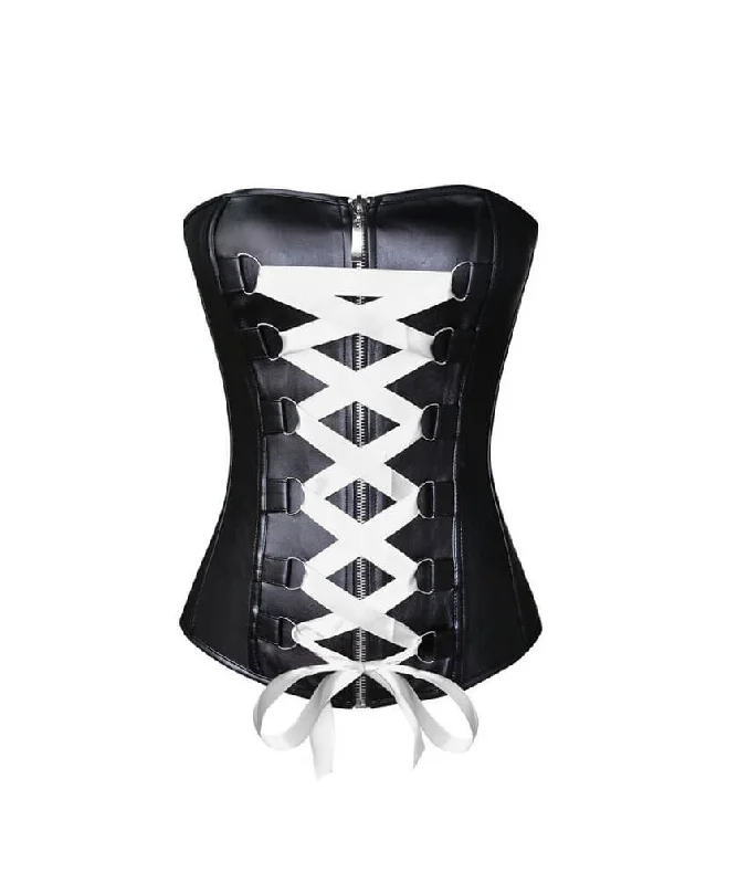 Super Savings Super Savings Black Faux Leather Satin Lace Gothic Steampunk Corset Waist Training Overbust