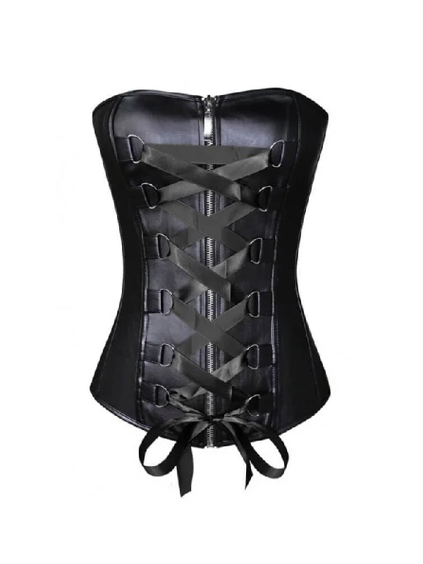 Top Pick Top Pick Black Faux Leather Satin Lace Gothic Steampunk Corset Waist Training Overbust Top Pick Top Pick Black Faux Leather Satin Lace Gothic Steampunk Corset Waist Training Overbust