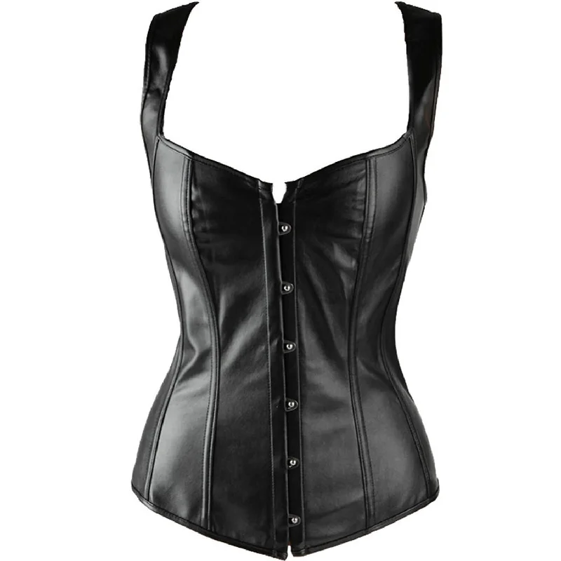 Year-End Deals Year-End Deals Black Faux Leather Shoulder Straps Gothic Steampunk Corset Overbust Bustier Year-End Deals Year-End Deals Black Faux Leather Shoulder Straps Gothic Steampunk Corset Overbust Bustier