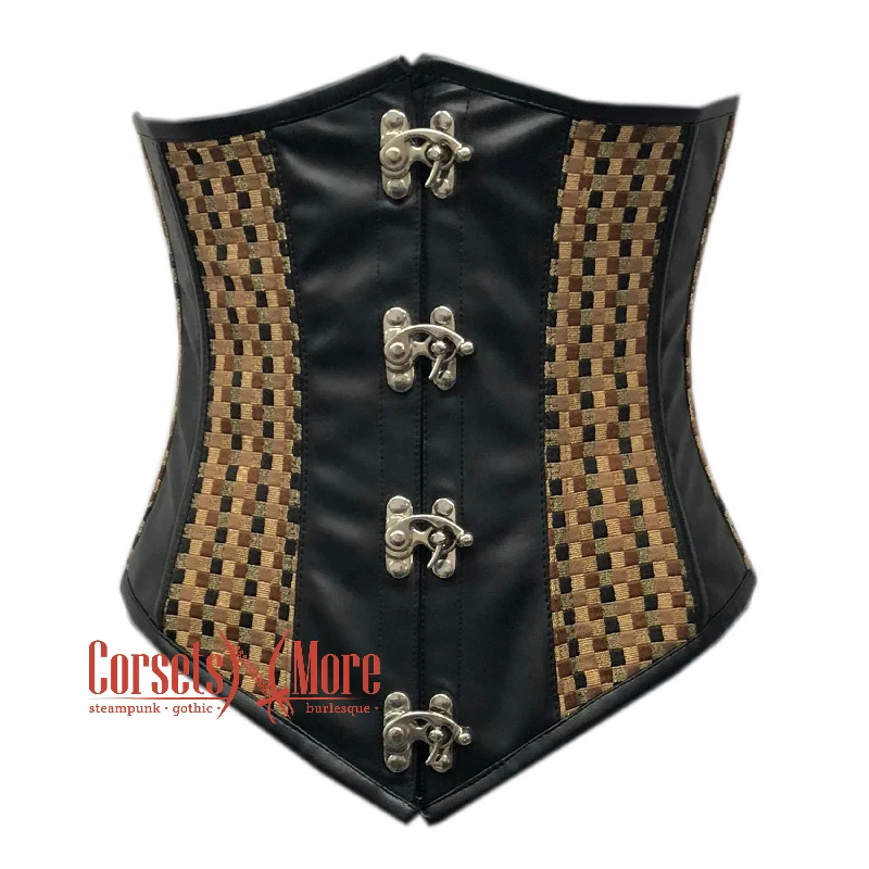 Weekend Offers That Sizzle Weekend Offers That Sizzle Black Faux Leather With Brown Jute Steampunk Underbust Corset Heavy Duty Gothic Costume