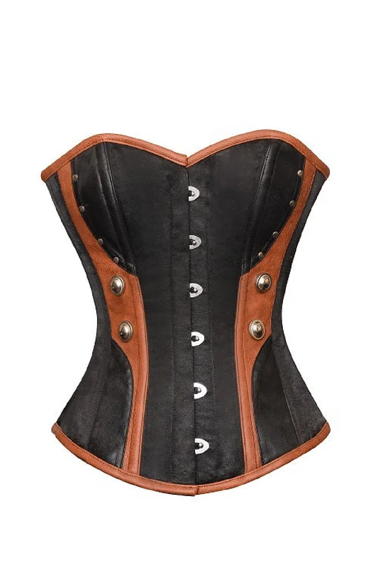The Best Prices The Best Prices Black Satin Corset Brown Faux Leather Halloween Costume Overbust Bustier Top The Best Prices The Best Prices Black Satin Corset Brown Faux Leather Halloween Costume Overbust Bustier Top