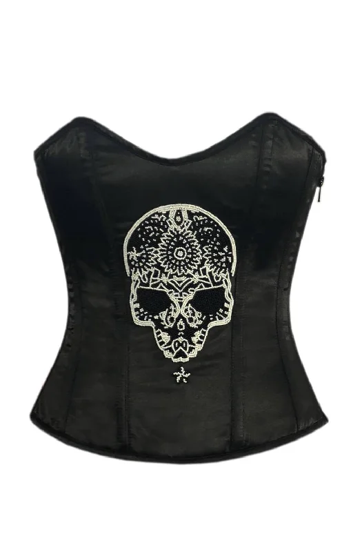 The Best Prices The Best Prices Black Satin Corset Zipper Handmade Sequins Skull Waist Training Overbust Bustier Top The Best Prices The Best Prices Black Satin Corset Zipper Handmade Sequins Skull Waist Training Overbust Bustier Top