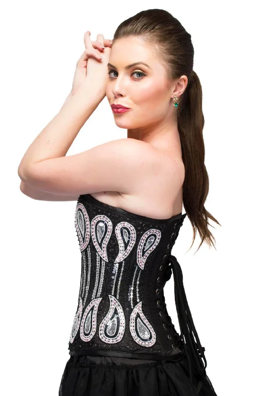 Weekend Savings Bonanza Weekend Savings Bonanza Black Satin Silver Sequins Women Corset Overbust Top Weekend Savings Bonanza Weekend Savings Bonanza Black Satin Silver Sequins Women Corset Overbust Top