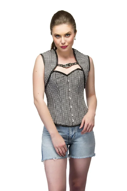 Weekend Shopping Made Better Weekend Shopping Made Better Black White Dotted Polyester Overbust Top with Shrug Women Corset