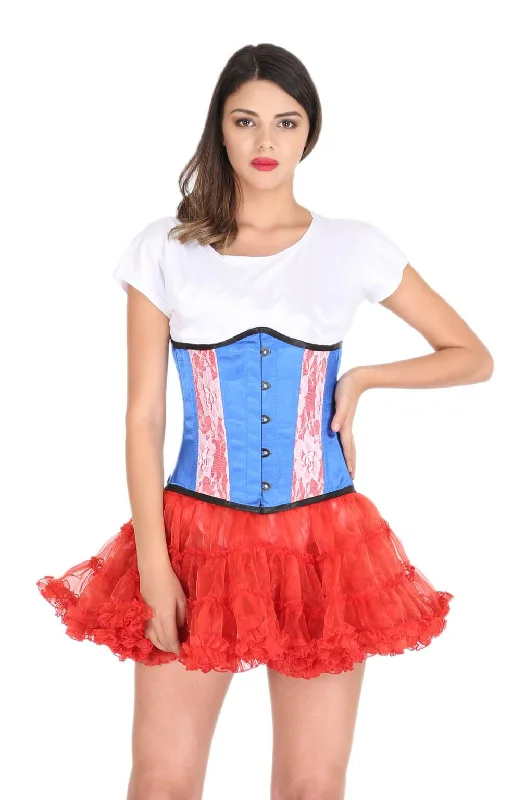 Unbeatable Prices Unbeatable Prices Blue and Red Satin White Net Gothic Burlesque Corset Costume Waist Training Bustier Underbust Top Unbeatable Prices Unbeatable Prices Blue and Red Satin White Net Gothic Burlesque Corset Costume Waist Training Bustier Underbust Top