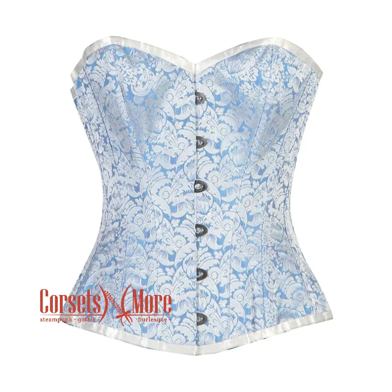 Weekend Sale: Don't Miss Out Weekend Sale: Don't Miss Out Blue And White Brocade Burlesque Gothic Overbust Corset Bustier Top