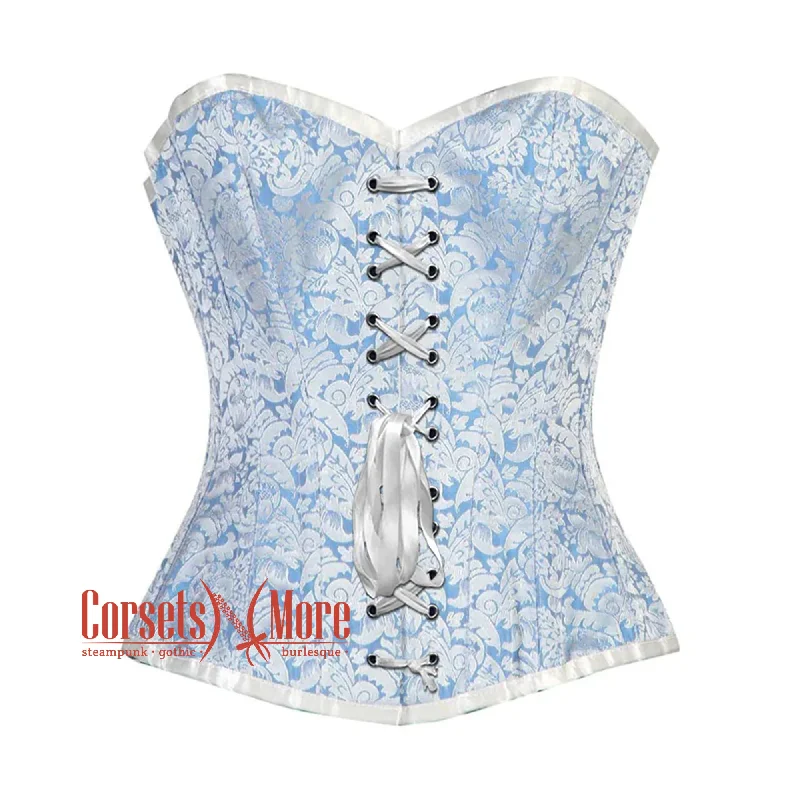 Weekend Savings Spree Weekend Savings Spree Blue And White Brocade Burlesque Gothic Overbust Corset Bustier Top
