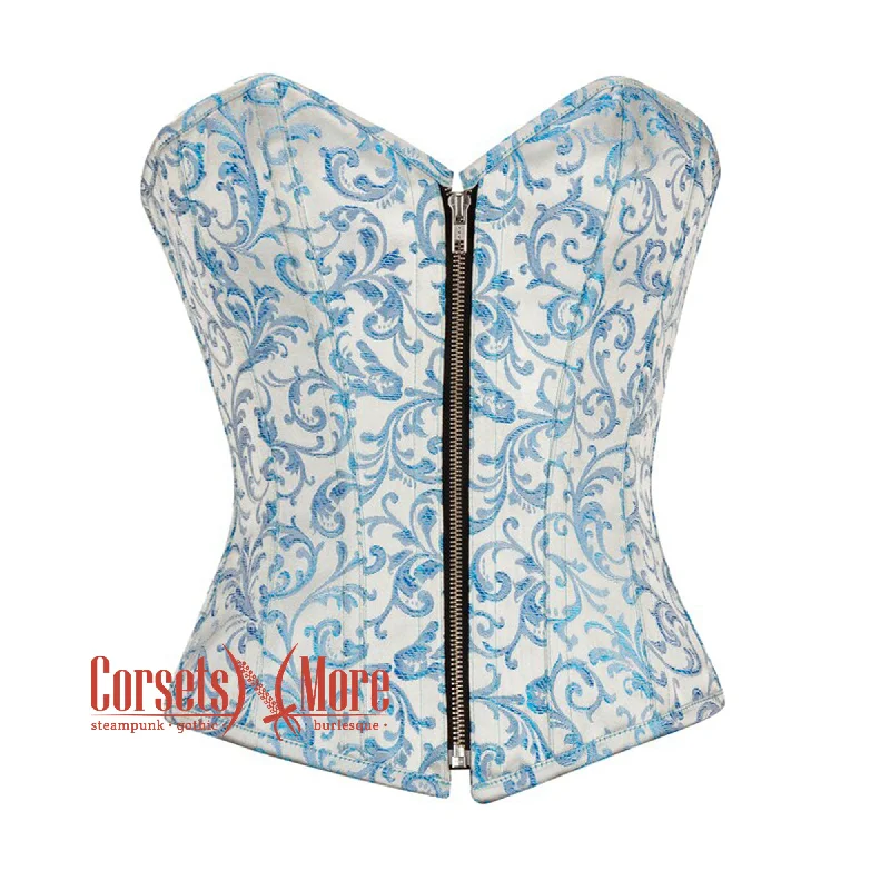 Savings Event Savings Event Blue And White Brocade Front Zipper Gothic Overbust Corset Bustier Waist Cincher Savings Event Savings Event Blue And White Brocade Front Zipper Gothic Overbust Corset Bustier Waist Cincher