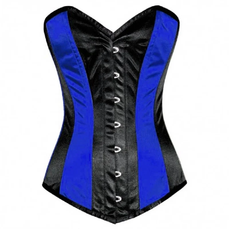 Can't Beat Can't Beat Blue Black Satin Gothic Burlesque Corset Waist Training LONGLINE Overbust Can't Beat Can't Beat Blue Black Satin Gothic Burlesque Corset Waist Training LONGLINE Overbust