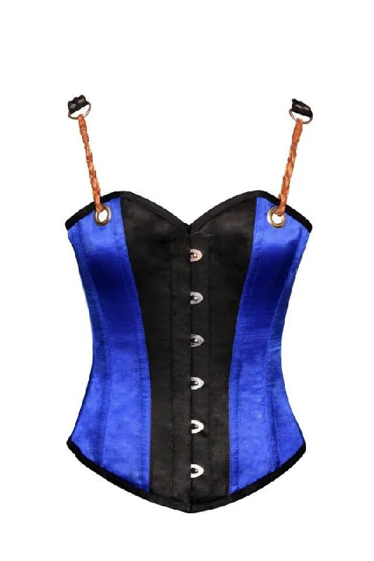 Act Fast Act Fast Blue Black Satin Leather Shoulder Straps Steampunk Corset Overbust Act Fast Act Fast Blue Black Satin Leather Shoulder Straps Steampunk Corset Overbust