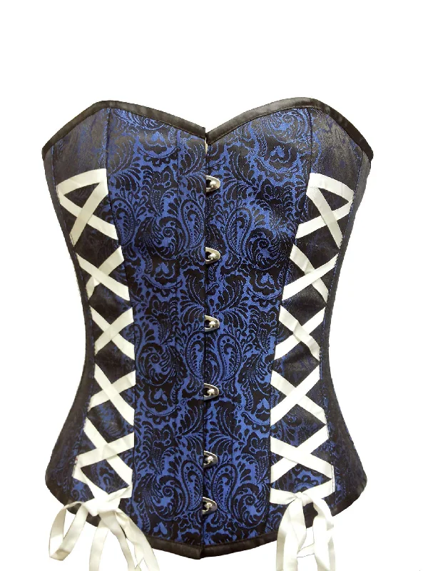 Pay Less Pay Less Blue Brocade Gothic Burlesque Corset Waist Cincher Overbust