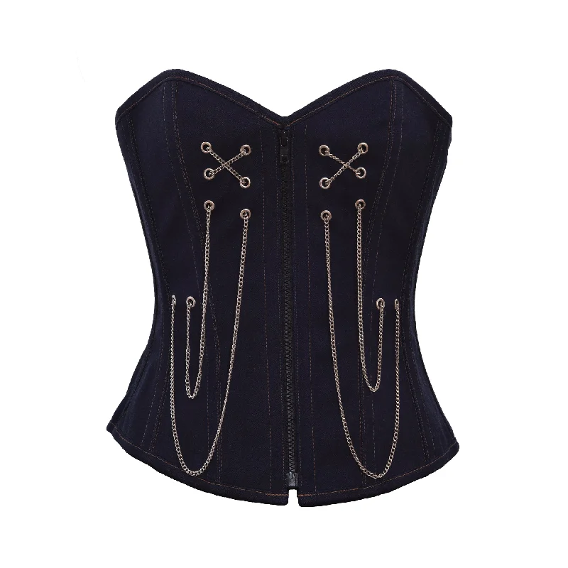 One-Day Only One-Day Only Blue Denim Black Zip Gothic Steampunk Corset Overbust Waist Cincher One-Day Only One-Day Only Blue Denim Black Zip Gothic Steampunk Corset Overbust Waist Cincher