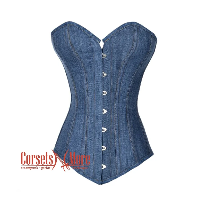 Deal Alert Deal Alert Blue Denim Long Burlesque Bustier Waist Trainer Overbust Corset Top Deal Alert Deal Alert Blue Denim Long Burlesque Bustier Waist Trainer Overbust Corset Top