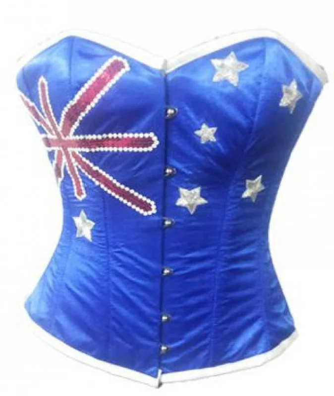 Sale Event Sale Event Blue Satin Australia Flag Sequins Handwork Waist Training Overbust Corset Top Sale Event Sale Event Blue Satin Australia Flag Sequins Handwork Waist Training Overbust Corset Top