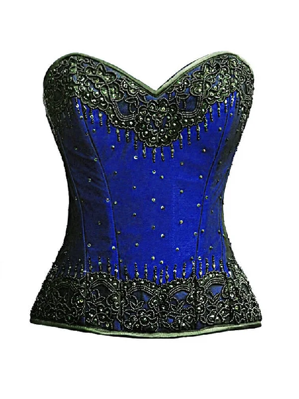 Final Markdown Final Markdown Blue Satin Corset Black Sequins Gothic Burlesque Waist Training Overbust Costume Final Markdown Final Markdown Blue Satin Corset Black Sequins Gothic Burlesque Waist Training Overbust Costume