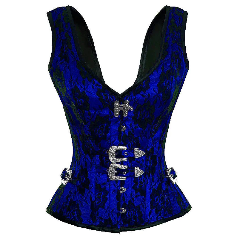 Exclusive Savings Exclusive Savings Blue Satin Corset Net Covered Shoulder Strap Gothic Waist Training Overbust Costume Exclusive Savings Exclusive Savings Blue Satin Corset Net Covered Shoulder Strap Gothic Waist Training Overbust Costume
