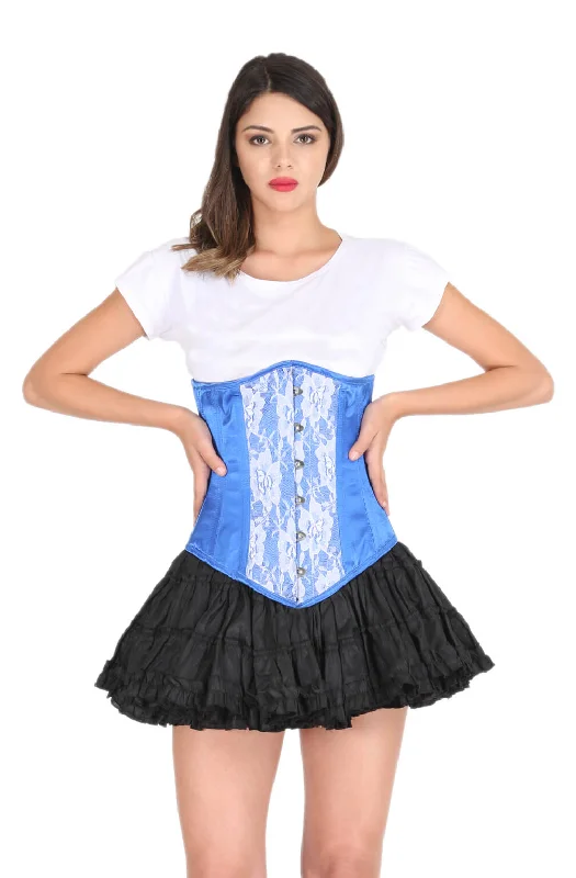 TIME-Limited Offer TIME-Limited Offer Blue Satin Corset White Net Gothic Burlesque Costume Waist Training LONGLINE Underbust Bustier Top TIME-Limited Offer TIME-Limited Offer Blue Satin Corset White Net Gothic Burlesque Costume Waist Training LONGLINE Underbust Bustier Top