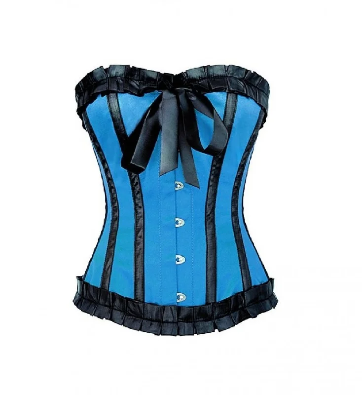 Massive Deal Massive Deal Blue Satin Retro Overbust Corset Waist Training Top Only