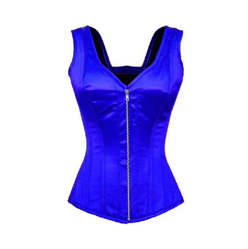 Limited Quantity Limited Quantity Blue Satin Shoulder Straps Burlesque Bustier Overbust Waist Training Corset
