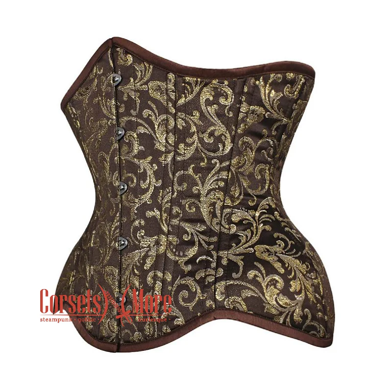 Price Fest Price Fest Brown And Golden Brocade Double Bone Steampunk Gothic Waist Training Underbust Corset Price Fest Price Fest Brown And Golden Brocade Double Bone Steampunk Gothic Waist Training Underbust Corset