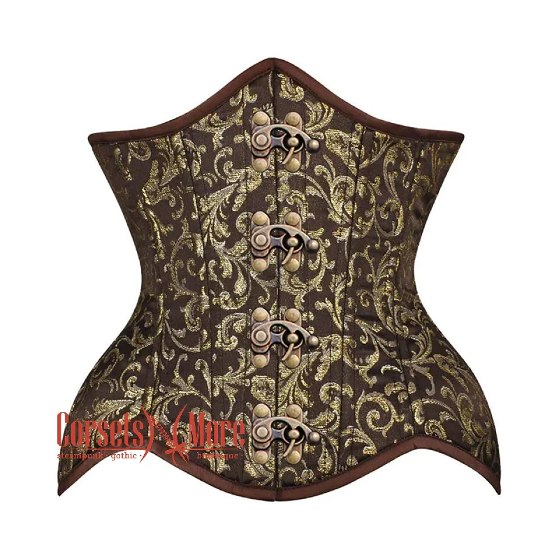 Best Bargains Best Bargains Brown And Golden Brocade Front Clasps Double Bone Steampunk Gothic Waist Training Underbust Corset Best Bargains Best Bargains Brown And Golden Brocade Front Clasps Double Bone Steampunk Gothic Waist Training Underbust Corset