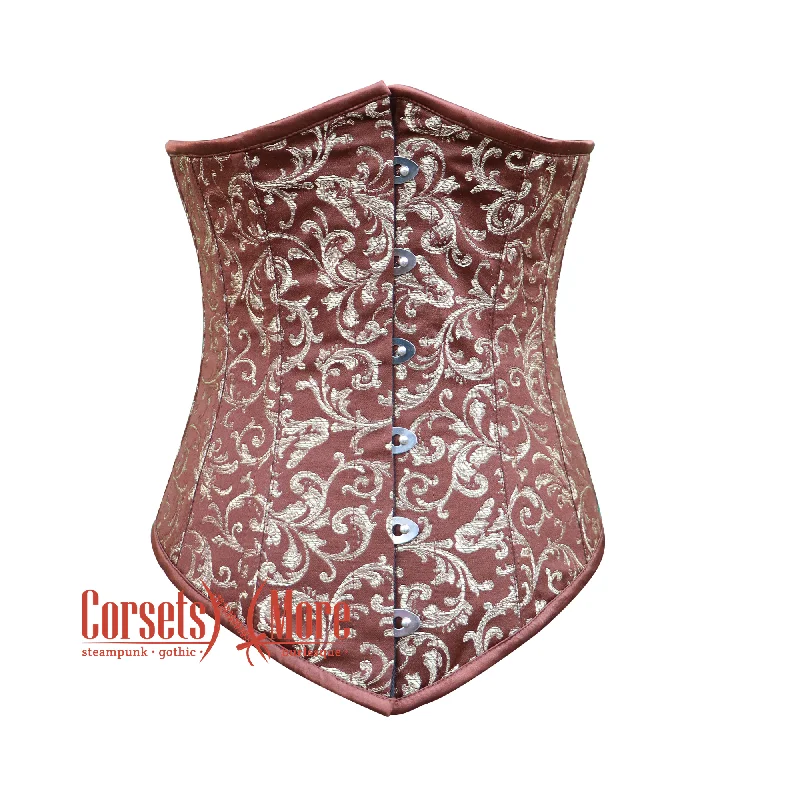 Weekend Discounts to Enjoy Weekend Discounts to Enjoy Brown And Golden Brocade Sexy Underbust Waist Cincher Halloween Corset Top