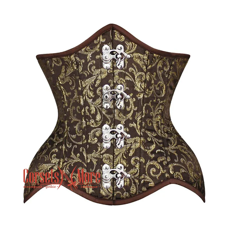 Deal Mania Deal Mania Brown And Golden Brocade Silver Clasps Double Bone Steampunk Gothic Waist Training Underbust Corset Deal Mania Deal Mania Brown And Golden Brocade Silver Clasps Double Bone Steampunk Gothic Waist Training Underbust Corset