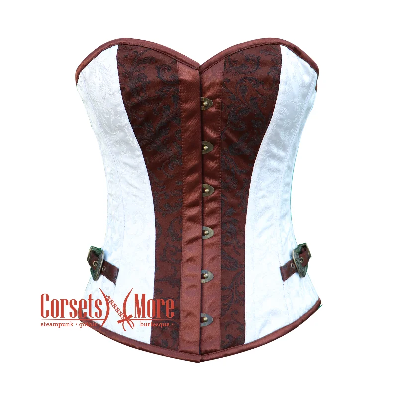 Weekend Specials to Delight Weekend Specials to Delight Brown And White Brocade Burlesque Gothic Costume Overbust Corset Overbust Top