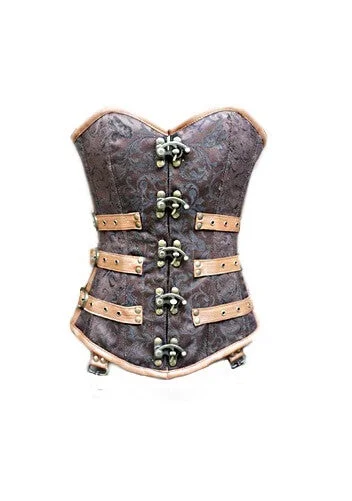 Exclusive Offers Exclusive Offers Brown Brocade Leather Gothic Steampunk Bustier Period Costume Waist Training Overbust Corset Top Exclusive Offers Exclusive Offers Brown Brocade Leather Gothic Steampunk Bustier Period Costume Waist Training Overbust Corset Top