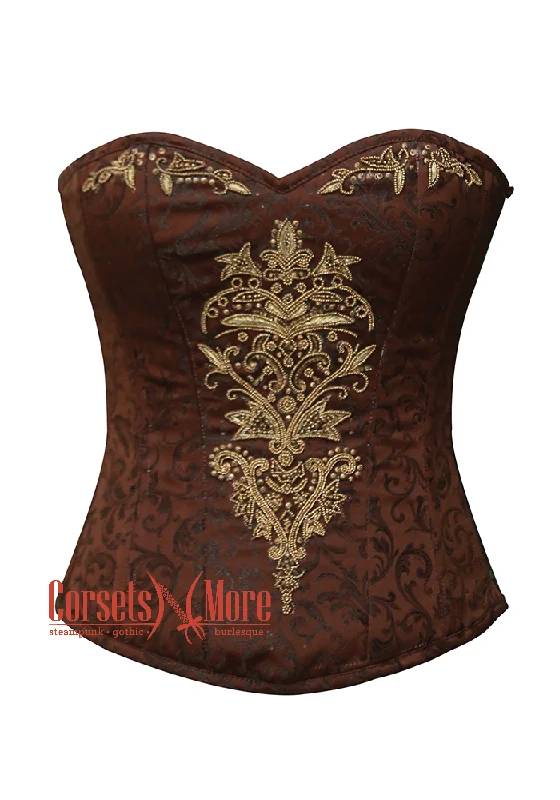 Daily Special Daily Special Brown Brocade Sequins Hand Work Burlesque Overbust Corset Sexy Top Daily Special Daily Special Brown Brocade Sequins Hand Work Burlesque Overbust Corset Sexy Top