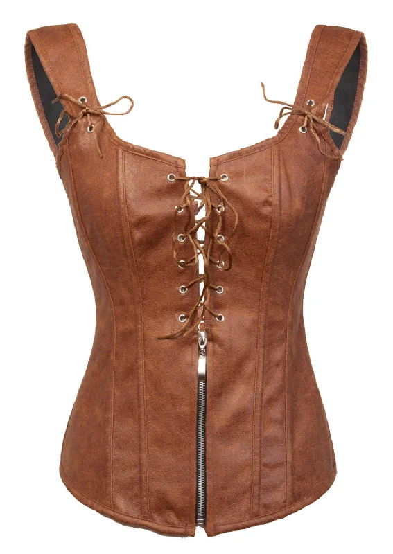 Hurry Up Hurry Up Brown Faux Leather Zipper N Lacing Overbust Corset Gothic Costume Hurry Up Hurry Up Brown Faux Leather Zipper N Lacing Overbust Corset Gothic Costume