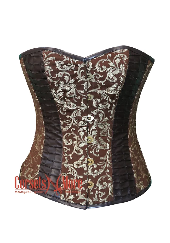 Clearance Sale Clearance Sale Brown & Golden Brocade and Leather Corset Overbust Bustier Top Clearance Sale Clearance Sale Brown & Golden Brocade and Leather Corset Overbust Bustier Top