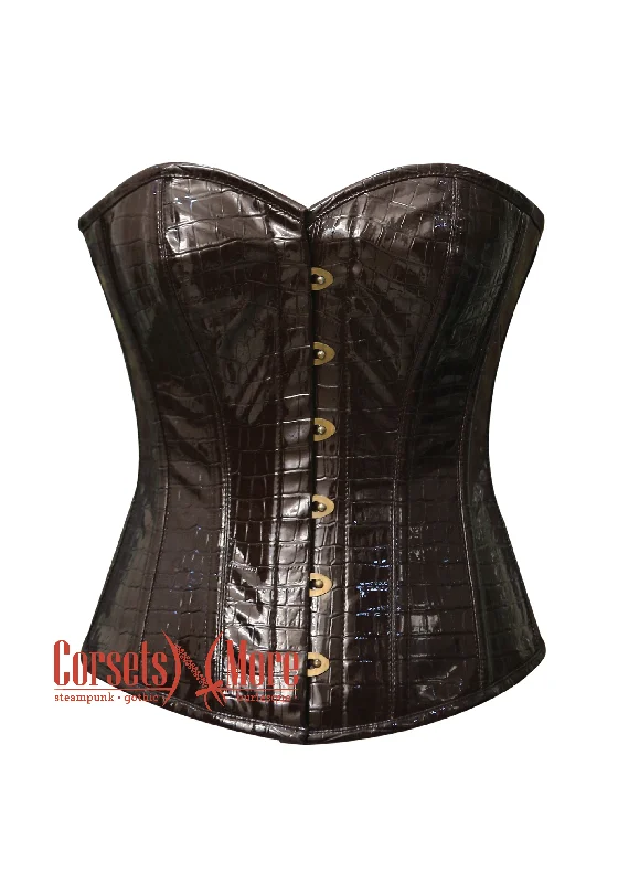 Today's Special Today's Special Brown Leather Crocodile Print Steampunk Waist Trainer Overbust Corset Today's Special Today's Special Brown Leather Crocodile Print Steampunk Waist Trainer Overbust Corset