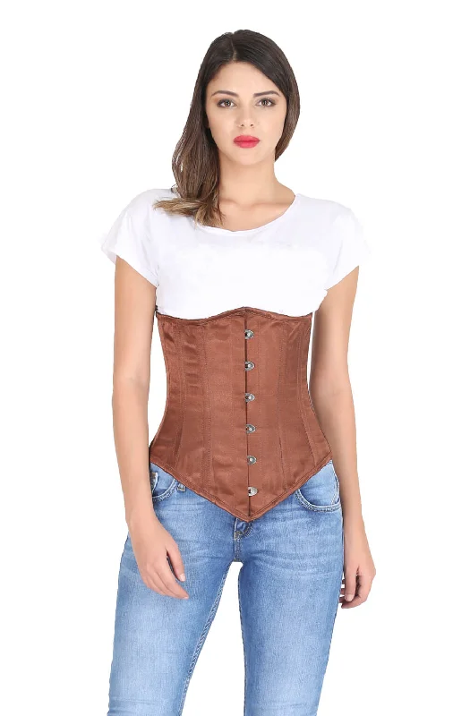Act Now Act Now Brown Satin Gothic Burlesque Corset Costume Waist Training LONG Underbust Bustier Top