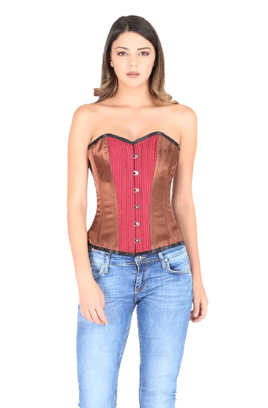 Buy More, Save More Buy More, Save More Brown Satin Red Lining Cotton Goth Burlesque Waist Cincher Overbust Corset Top Buy More, Save More Buy More, Save More Brown Satin Red Lining Cotton Goth Burlesque Waist Cincher Overbust Corset Top