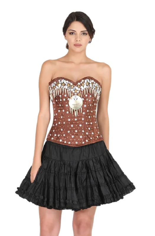 Value Deals Value Deals Brown Satin Sequins Handwork Gothic Overbust Corset Top