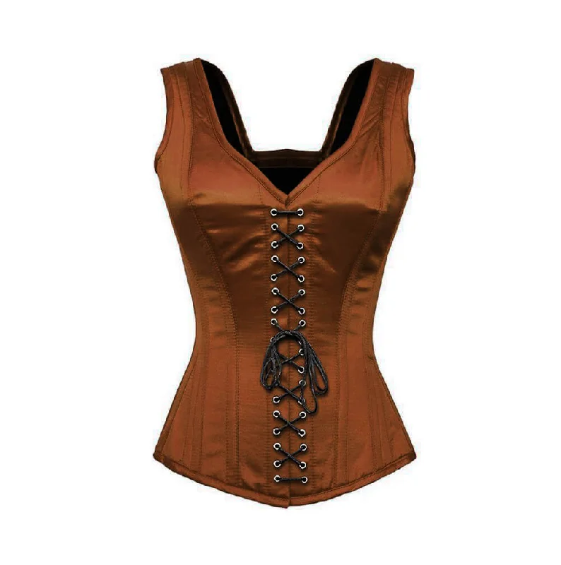 Online Only Online Only Brown Satin Shoulder Straps Gothic Burlesque Corset Waist Training Overbust Online Only Online Only Brown Satin Shoulder Straps Gothic Burlesque Corset Waist Training Overbust