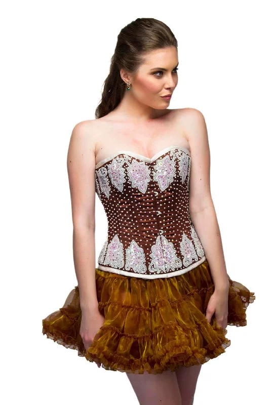 Don't Miss Out Don't Miss Out Brown Satin White Sequins Waist Cincher Overbust Corset Top Don't Miss Out Don't Miss Out Brown Satin White Sequins Waist Cincher Overbust Corset Top