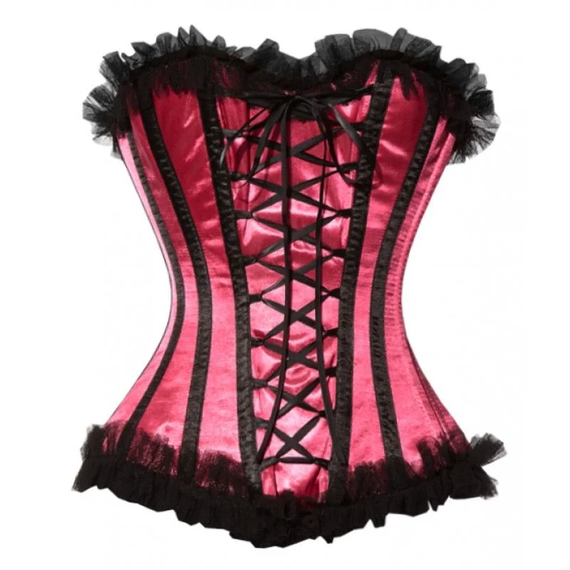 Big Savings Big Savings Brunilda Magenta Corset with Black Tulle Trim and Criss Cross Ribbon Big Savings Big Savings Brunilda Magenta Corset with Black Tulle Trim and Criss Cross Ribbon